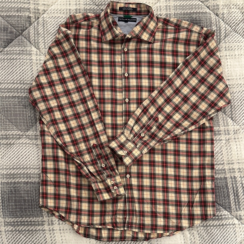 Tommy Hilfiger Red and Cream Plaid Men's Shirt